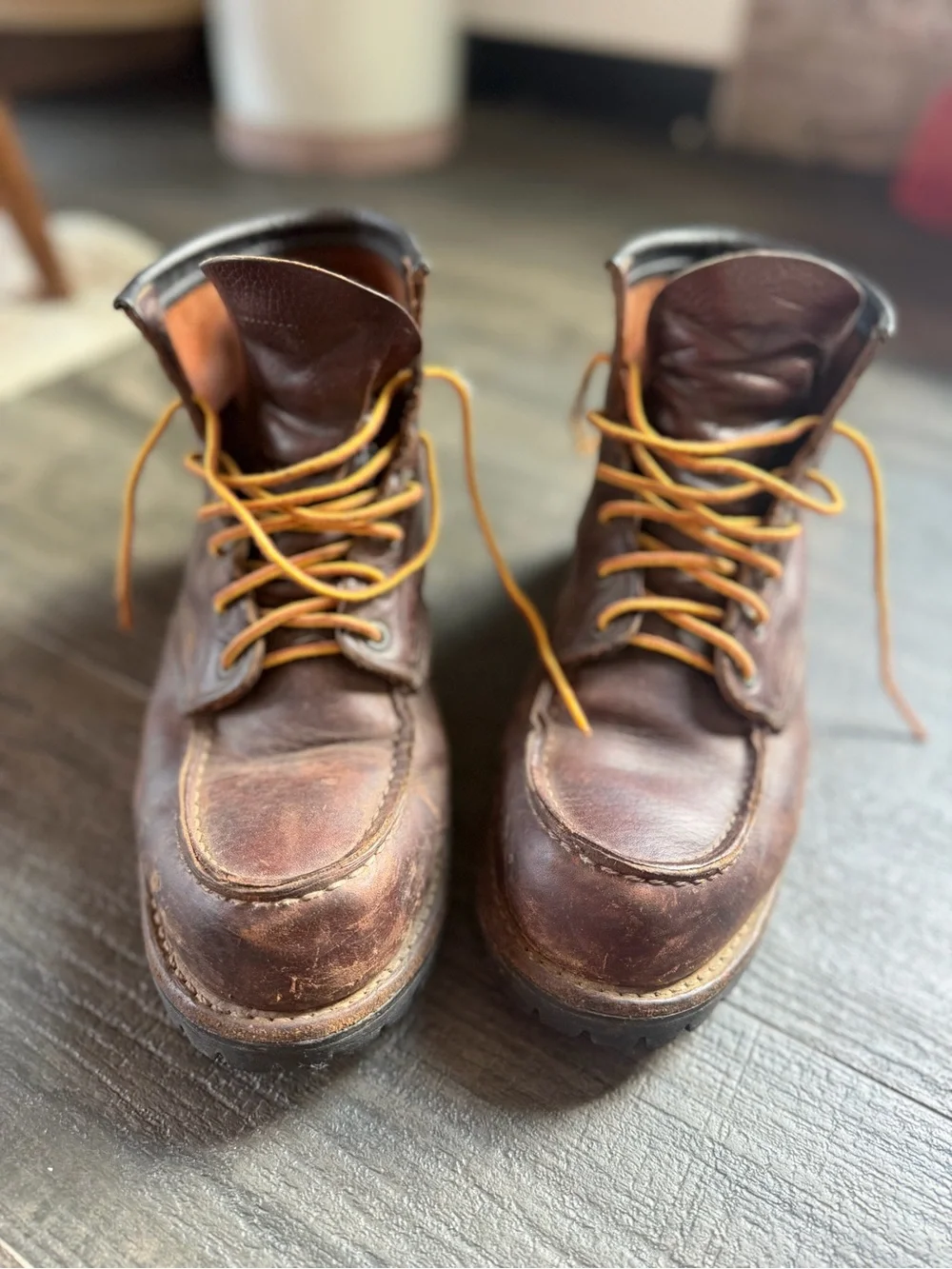 Red Wing Classic Brown Leather Men’s Work Boots with Yellow Laces
